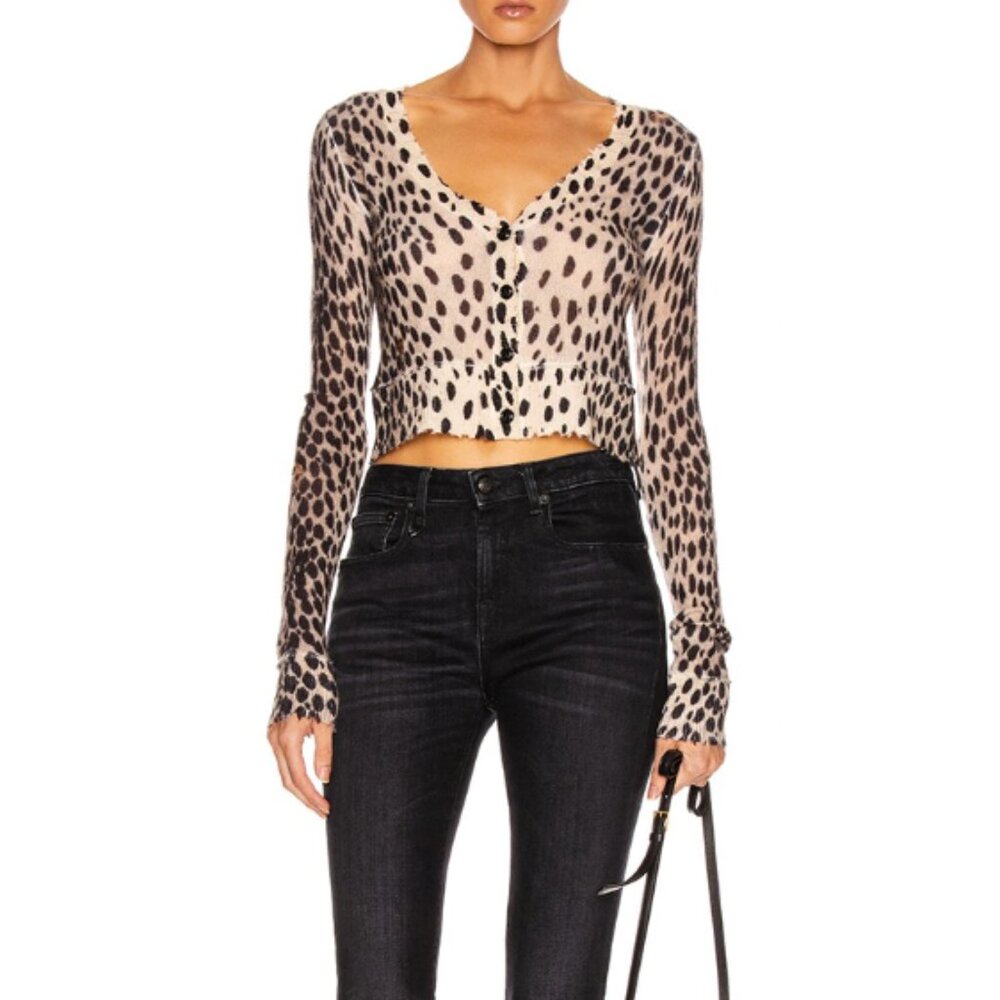 R13 Distressed Baby Cardigan – Cheetah – Size S